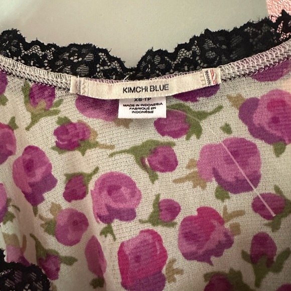 Kimchi Blue Purple Floral Blouse with Black Lace - Picture 4 of 4